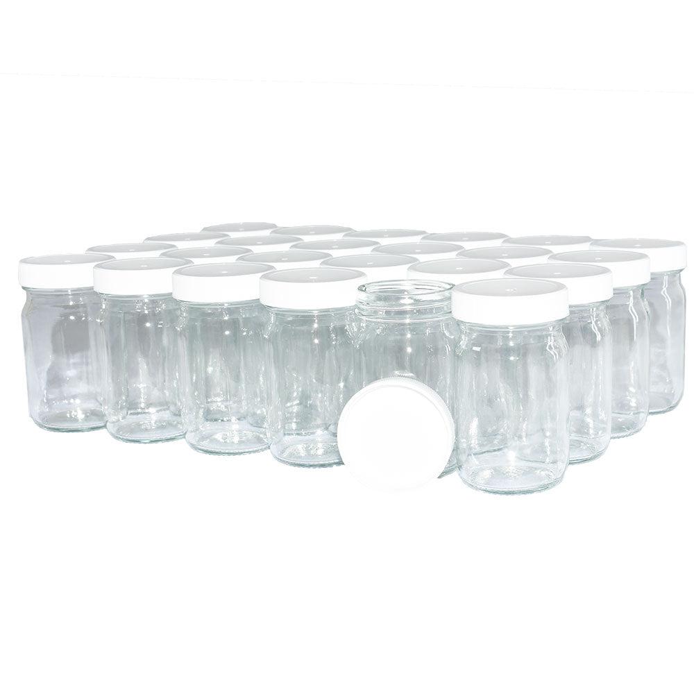 4 oz. Clear Glass Jar with White Plastic Cap (48/400) (V4) (V7)-Glass Bottle Outlet