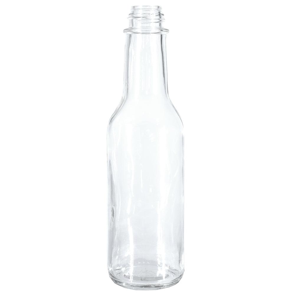 5 oz. Clear Glass Hot Sauce Bottle with Black Unlined Cap and Orifice Reducer (24/414) (V1)-24 (V1)-Glass Bottle Outlet