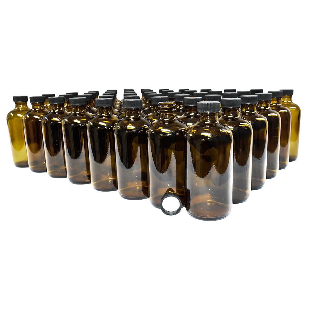8 oz. Amber Boston Round with Black Foam-Lined Cap (24/400) (V4) (V1)-Glass Bottle Outlet