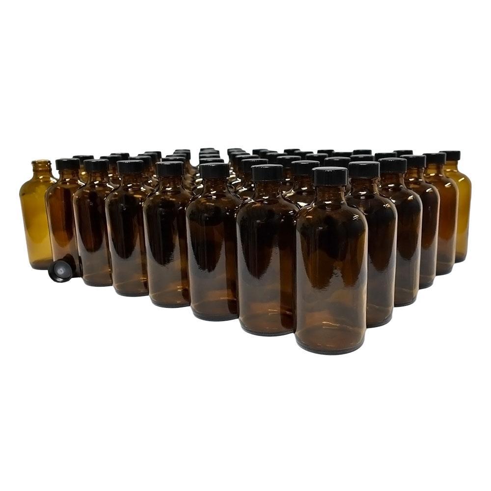 8 oz. Amber Boston Round with Black Poly Cone Cap (24/400) (V4) (V7)-Glass Bottle Outlet