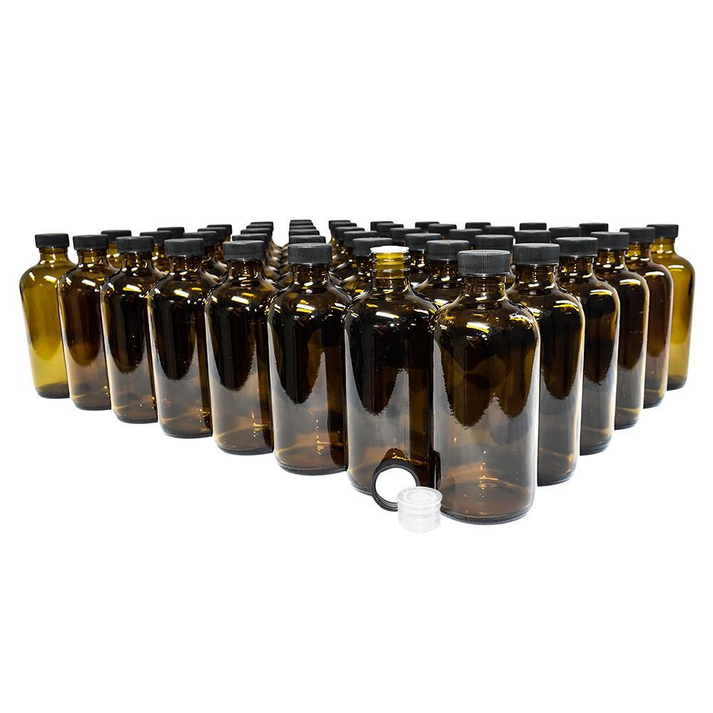 8 oz. Amber Boston Round with Reducer and Black Foam-Lined Cap (24/400) (V4) (V1)-Glass Bottle Outlet