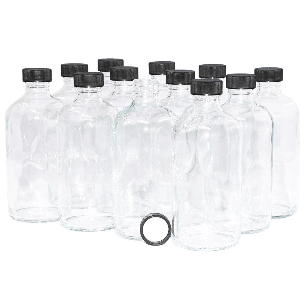 8 oz. Clear Boston Round with Black Foam-Lined Cap (24/400) (V4) (V1)-Glass Bottle Outlet