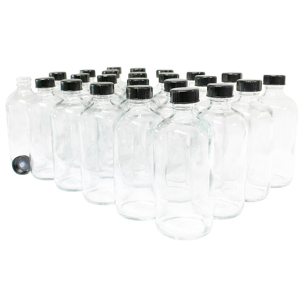 8 oz. Clear Boston Round with Black Poly Cone Cap (24/400) (V4) (V10)-Glass Bottle Outlet
