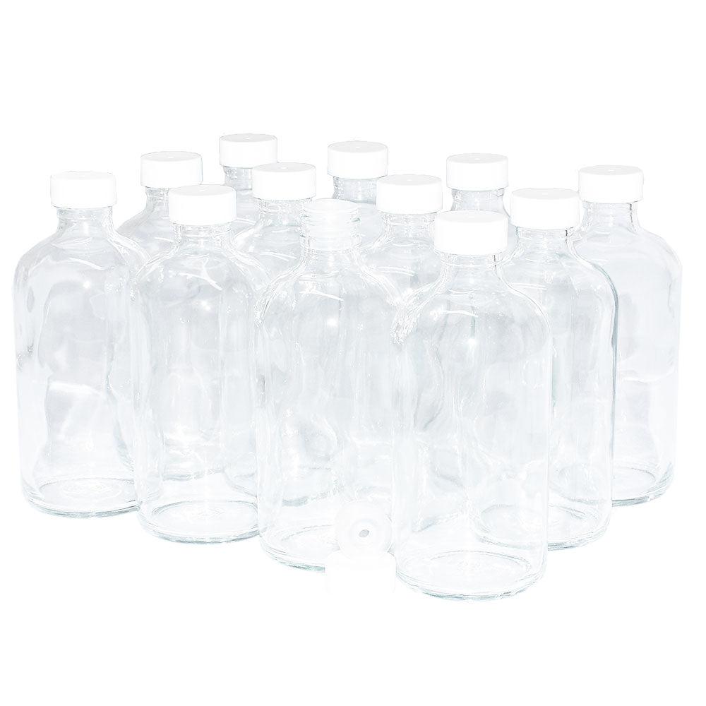 8 oz. Clear Boston Round with Reducer and White Foam-Lined Cap (24/400) (V4) (V1)-Glass Bottle Outlet