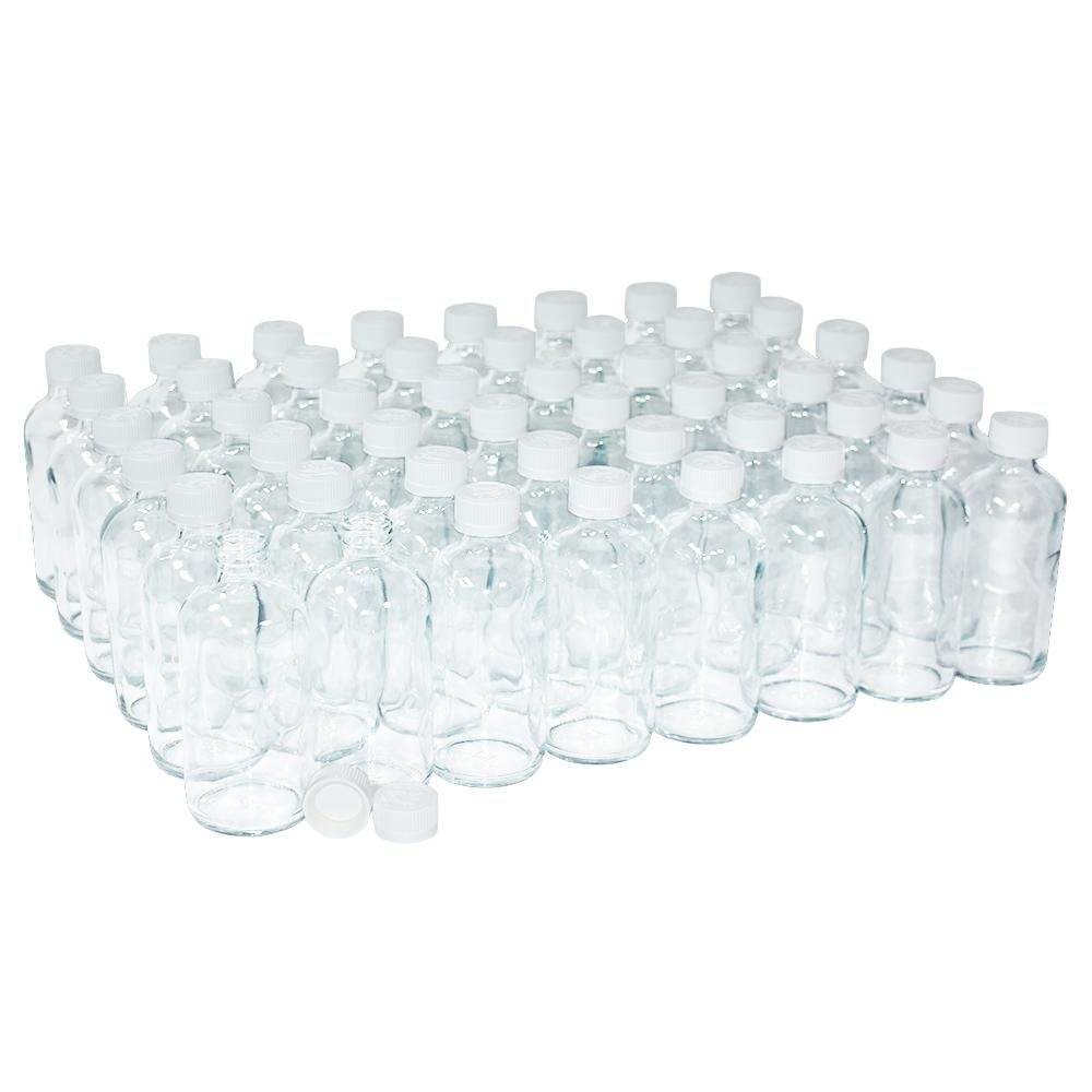 8 oz. Clear Boston Round with White Child-Resistant Cap (24/400) (V4) (V1)-Glass Bottle Outlet