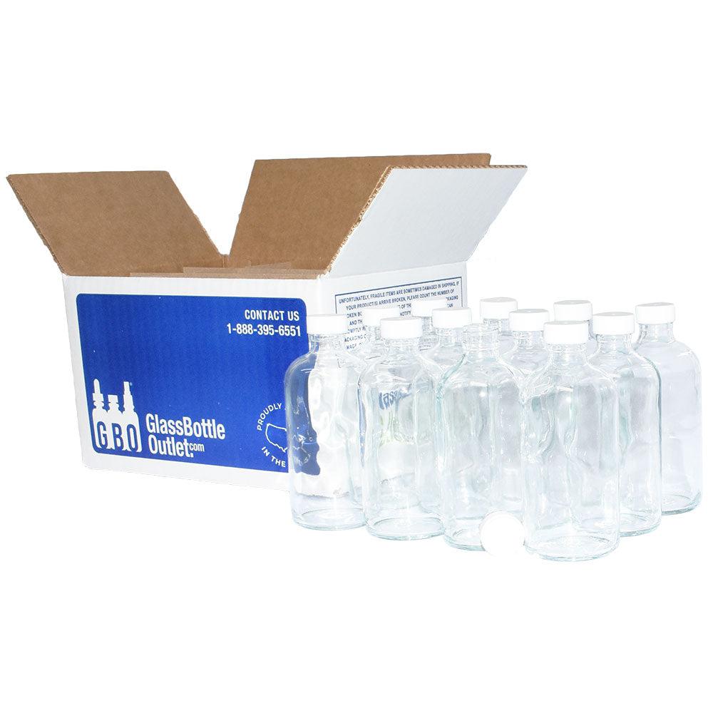 8 oz. Clear Boston Round with White Foam-Lined Cap (24/400) (V4) (V1)-Glass Bottle Outlet