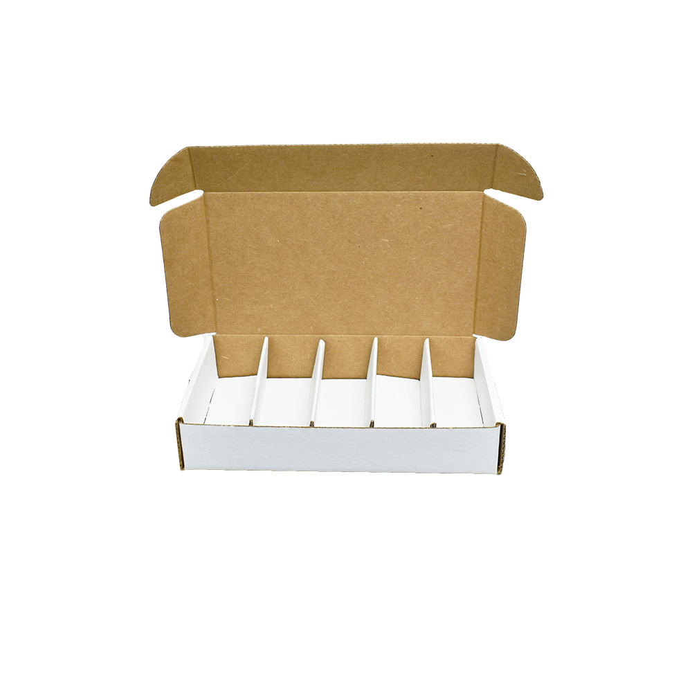 White Exterior / Kraft Interior Corrugated Box with 5 Dividers (Fits 5 1 oz. Boston Round)
